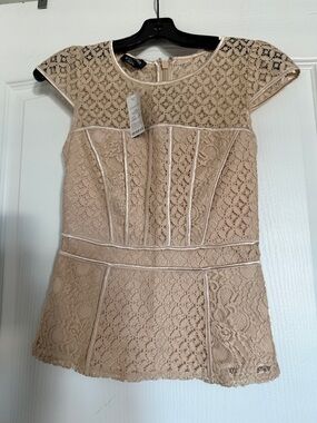 Bebe Beige Lace Peplum Top.